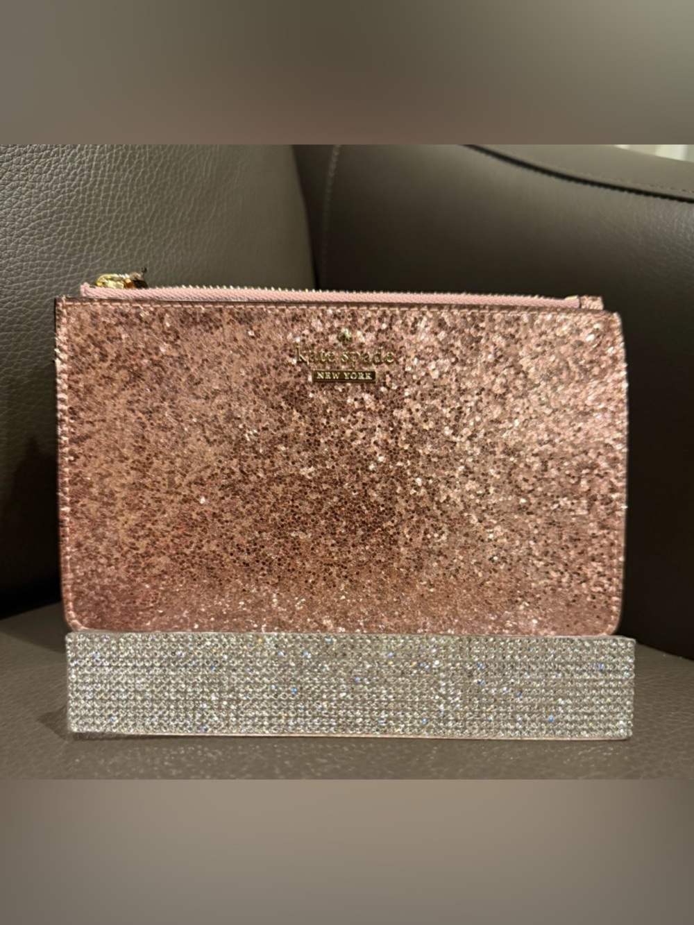 kate spade Glitter‎ Zip Wristlet in Rose Gold